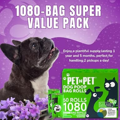 Pet N Pet 1080 Counts Green Poop Bags for Dogs, 41% Plant Based & 59% PE Extra Thick Dog Poop Bags Rolls, 9" x 13", Lavender Scented Pet Waste Bag - Image 4