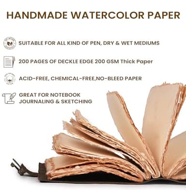 LEATHER VILLAGE Leather Bound Vintage Journal for Women & Men - Book of Shadows - Lock Closure - 200 Pages of Antique Deckle Edges Handmade Paper - Rustic Brown Color - 13 X 8 (A4) inches - Image 3