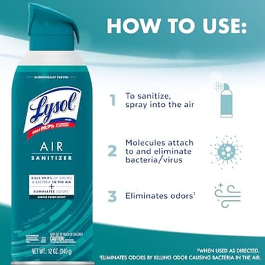 Lysol Air Sanitizer Spray with Odor Eliminator for Home & Office, Sanitizing Spray, Air Freshener Alternative, Simple Fresh Scent, 10 oz (Pack of 3) - Image 6