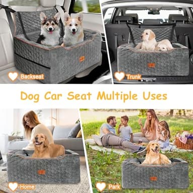 Dog Car Seat for Medium/Large Dog Booster Seat Under 60 lbs or 2 Small Dogs, Multi-Functional Pet Car Seat with Thick Cushion, 2 Safety Leashes (Gray) - Image 5