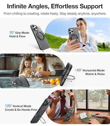 TORRAS 360° Magnetic Stand for iPhone 16 Pro Case, [Fit for MagSafe][Camera Control Button] Mil-Grade Protection Translucent Slim Anti-Scratch Rotatable Ring Kickstand, Obsidian Black, OFitness Series - Image 3