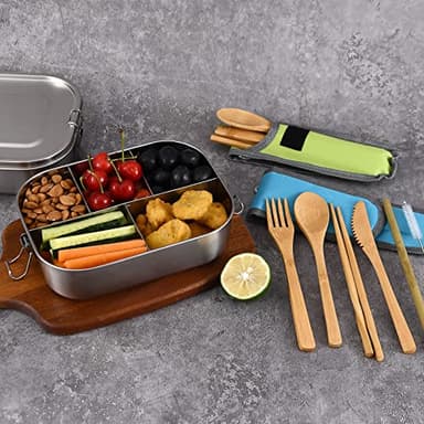 UPTRUST Stainless Steel Bento Lunch Food Box Container, 5-Compartment Large 1400ML Metal Bento Lunch Box Container for Kids or Adults with Lockable Clips to Leak Proof - Image 6