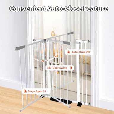 41 Inch Tall Baby Gate Auto Close Dog Gate Adjustable 29.92"-43.71" Wide Pressure Mounted Walk Through Swing Pet Gate for Doorways (White, 29.92"-43.71" Wide) - Image 3