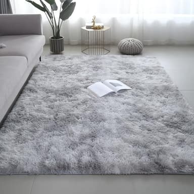 Shag Area Rugs for Bedroom Living Room,8X10 Ultra Soft Fluffy Area Rugs for Dorm, Indoor Carpet Nursery Rugs for Kids Girls Room Home Decor,Tie-Dye Grey - Image 6