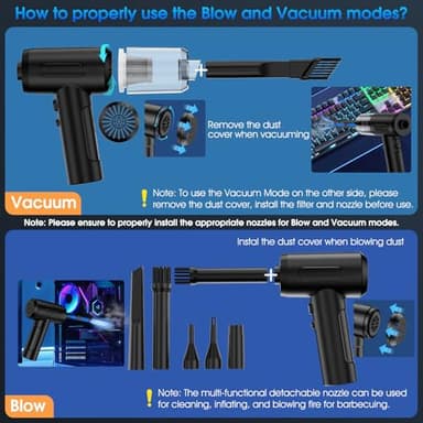 Compressed Air Duster, 100000RPM Handheld Car Vacuum/Air Blower& Pump, 3 Gear Adjustable Electric Air Duster/Car Vacuum Cleaner, Keyboard Duster with LED Light-10 Kits Air Blower for Computer(Black) - Image 2