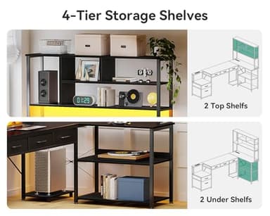 AODK 79 inch L Shaped Desk with 5 Drawers, Reversible L Shaped Gaming Desk with LED Light & 2 Power Outlets, Computer Desk with Storage Shelves for Home Office, Black - Image 5