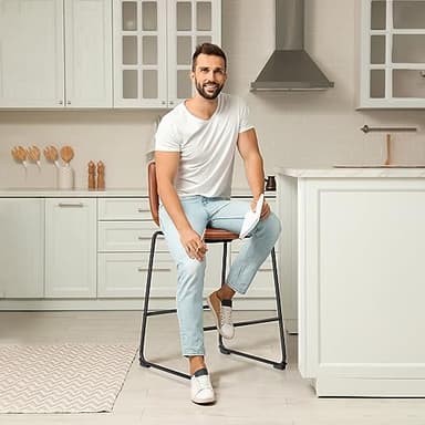 DUMOS 26 Inch Counter Height Bar Stools Set of 4, Modern Faux Leather High Barstools with Back and Metal Leg, Bar Chairs for Kitchen lsland, Brown - Image 2