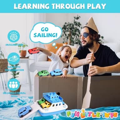 Toy Boat Bath Toys for Toddlers with 4 Mini Car Toys, Kids Water Toys Ferry Boat for Bathtub Bathroom Pool Beach Toys, Birthday Gifts - Image 4
