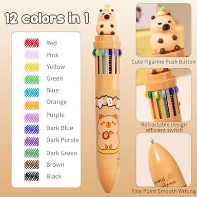 Fimibuke Kids School Supplies for Girls, 36PCS Cute Capybara Stationery Set with Pencil Case Gel Pens Pencils Stickers Pins Notebooks Sticky Notes Kawaii Birthday Gifts for Kindergarten Elementary - Image 8