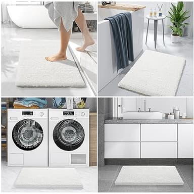 Yimobra Bathroom Rugs Non Slip Washable 36x24, Ultra Soft and Water Absorbent Bath Mats, Plush Fluffy Shower Mat Outside, Luxury Microfiber Thick Carpet Matts for Bathroom Floor/Tub, Off White - Image 8
