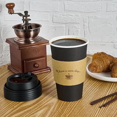 LITOPAK 100 Pack 16 oz Paper Coffee Cups with Lids, Black Disposable Coffee Cups with Lids, Sleeves and Stirring Sticks, for Parties, Picnic, Travel, and Events - Image 5