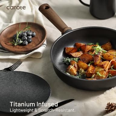 CAROTE Nonstick Kitchen Cookware Sets, Non stick Pots and Pans set, Induction Cookware Set 17pcs Black - Image 5