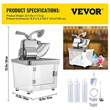 VEVOR 110V Commercial Ice Crusher 661LBS/H, ETL Approved 300W Electric Snow Cone Machine with Dual Blades, Stainless Steel Shaved Ice Machine with Safety On/Off Switch for Family, Restaurants, Bars - Image 7