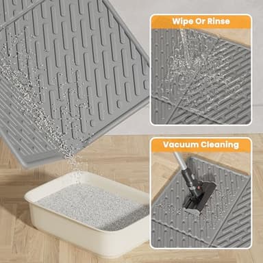 Pieviev Cat Litter Box Mat, 31"x 24" EVA Scratch Resistant Litter Trapping Mat, Easy Clean for Scatter Control, Soft on Kitty Paws, Waterproof & Urine Proof for Indoor Use, Gray - Image 3