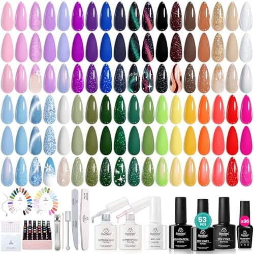 Beetles Gel Polish Kit 53pcs, 36 Colors Nail Kit Pink Purple Cat Eye Gel Polish Kit With 4pcs Base and Glossy Matte Glitter Top Coat Fall Halloween Travel Diary Manicure Gift for Women - Image 1