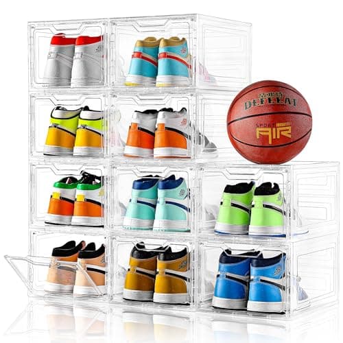 10 Pack Large Shoe Boxes Clear Plastic Stackable,Shoe Storage Organizer with Lids,Shoe Rack for Closet,Shoe Organizer and Shoe Containers for Sneaker Storage, Shoe Display Case Fit up to US Size 13 - Image 1