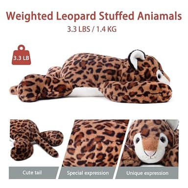 Niuniu Daddy 20" | 3.3 Pound Leopard Weighted Stuffed Animals for Kids Adults, Soft Leopard Weighted Beads for Stuffed Animals for Hugging, Cute Plush Toy for Gift Birthday Christmas Holiday Easter - Image 5