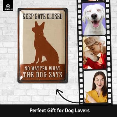 LANOLU Keep Gate Closed Sign Dogs Vintage Tin Sign, Dogs Present On Property Sign, Dog in Yard Keep Gate Closed, Please Keep Gate Closed, Beware of Dog Signs for Fence, Funny, Metal 12x8" - Image 2
