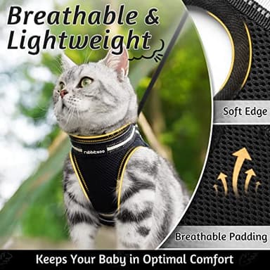 rabbitgoo Cat Harness and Leash Set for Walking Escape Proof, Adjustable Soft Kittens Vest with Reflective Strip for Cats, Comfortable Outdoor Vest, Black, M - Image 3