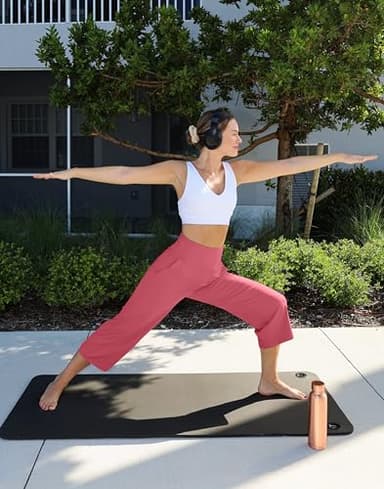 Women's Capri Pants with Pockets High Waist Yoga Pants Wide Leg Workout Crop Summer Pants for Casual, Travel, Exercise(Berry Rose, S) - Image 5