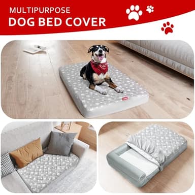 Waterproof Dog Bed Covers Replacement Washable Pet Hair Easy to Remove, Noiseless Quilted Puppy Pet Bed Cover Lovely Grey Star Print 44x54 Inches, for Dog/Cat, Cover Only - Image 8