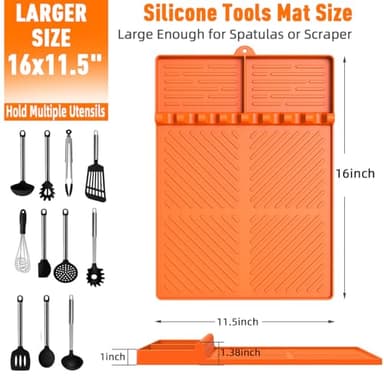Silicone Grill Mat Compatible with Blackstone, Silicone Griddle Tools Mat with Drip Pad, Spatula Mat for Outdoor Grill Kitchen Counter (Orange) - Image 3