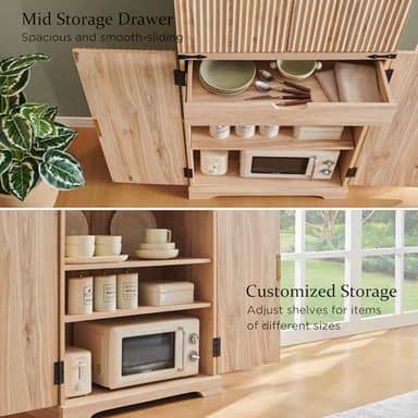 ACCOHOHO Fluted Pantry Cabinet, 72" Tall Modern Storage Cabinet with 4 Doors, Organizer, Drawer and Adjustable Shelves, Wood Cupboard for Kitchen, Dining Room, Living Room and Bathroom, Natural Oak - Image 6