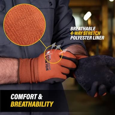 Holmes Workwear 6 Pack Foam Latex Coated Safety Work Gloves for Men with Grip in Wet Conditions, Breathable Polyester Liner, Thin and Lightweight, Touchscreen Compatible (6 Pair, X-Large) - Image 4