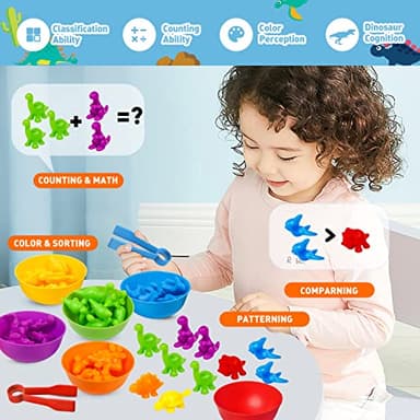 NAODONGLI Counting Dinosaurs Color Sorting Toys with Rainbow Bowls for Kids Sensory Training & Counting Activity Montessori Education Learning Activities Easter Gift for 3-5 Years Old Boys Girls - Image 3