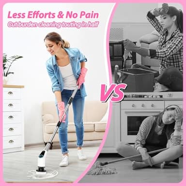 Dovety Electric Spin Scrubber, Cordless Cleaning Brush, Shower Scrubber with 8 Replaceable Brush Head, Power Cleaning Brush with Extension Handle, 2 Adjustable Speed, for Bathtub Grout Tile Floor - Image 2