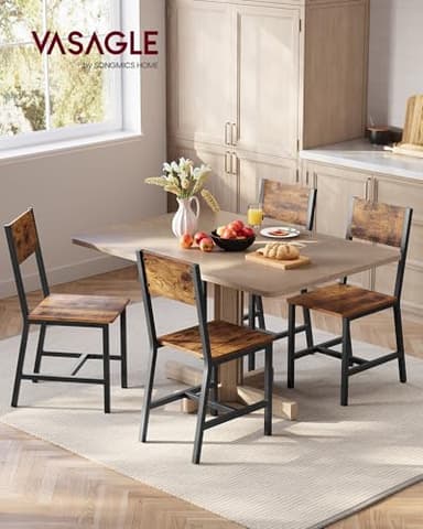VASAGLE Dining Chair Set of 4, Rustic Wood Chairs with Metal Steel Frame, Easy to Assemble, Comfortable Seat, Modern Farmhouse Chair for Kitchen, Bedroom, Living Room, Rustic Brown and Ink Black - Image 3