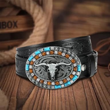 DOOPAI Men's Western Cowboy Belt –2 pack Longhorn Bull Pattern Buckle with Printed Engraving, Adjustable Strap, Fits Jeans - Image 4