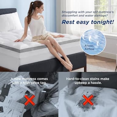 Bedsure 4 Inch Memory Foam Queen Mattress Topper, Dual Layer 2.5 Inch Gel Memory Foam & 800 GSM Waterproof Pillow Top Cooling Mattress Pad with 8-21 Inch Deep Pocket (Queen, 60x80 Inches) - Image 4