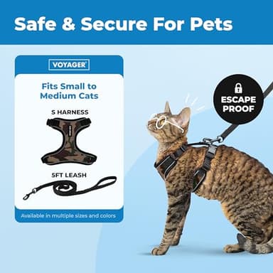 Voyager Escape Proof Cat Harness and Leash Set with Reflective Stitching, Neoprene Handle 5ft - Supports Small, Medium and Large Cats, Kittens for Walking by Best Pet Supplies - Army, S - Image 2