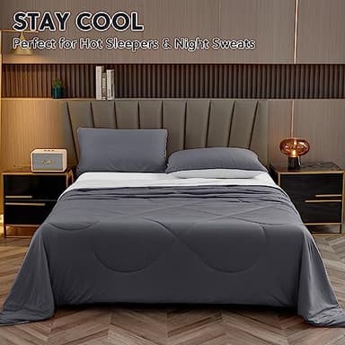 HOMFINE Cooling Comforter King Size, Grey Summer Cooling Blanket for Hot Sleepers and Night Sweats, Japanese Double-Sided Cold Tech Fabric Q-Max 0.45, Soft Breathable Silky Smooth Lightweight - Image 5