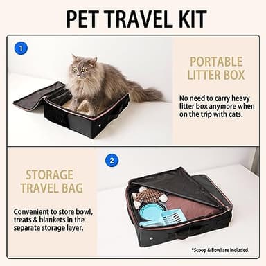 PETKARAY Travel Litter Box, Cat Portable Litter Box, Foldable Travel Kit for Cats in Car, Includes Replacement Liner with Collapsible Zipped Lid - Image 2