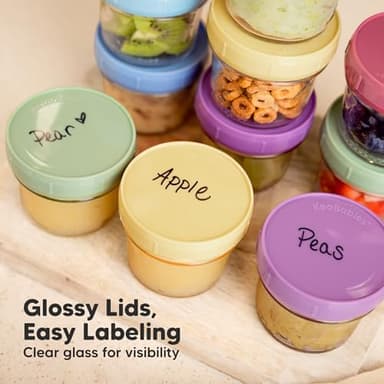 KeaBabies 12pk 4oz Glass Baby Food Containers with Lids - Leak-Proof, Microwavable Small Glass Jars, Baby Purees & Toddler Snack Storage Containers, BPA-Free, Dishwasher & Freezer Safe (Nord) - Image 6
