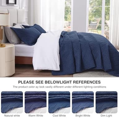 Love's cabin California King Size Quilt Bedding Set Navy Bedspreads - Cal King Summer Quilt Lightweight Bedspread- Wave Pattern Coverlet for All Season - 3 Piece (1 Quilt, 2 Pillow Shams) - Image 5