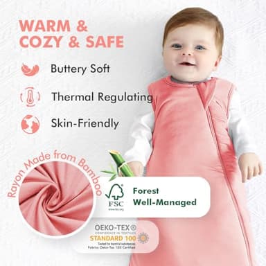 HAPIU Unisex Rayon Made from Bamboo Baby Sleep Sack TOG 1.0, 2-Way Zipper YKK, Wearable Blanket Baby, 6-18 Months,Strawberry Ice&Tulipwood - Image 2