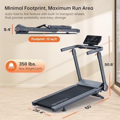 Foldable Treadmill with 15% Auto Incline & 10MPH - Commercial 3.5HP Brushless Quiet, 18"x48" Wide Running Deck, Walking Pad Treadmill for Home Gym Office, 350lbs Capacity, APP - No Installation - Image 7