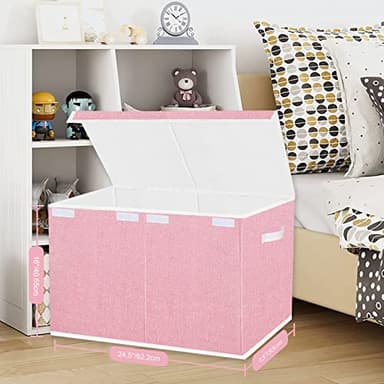 Pantryily Toy Storage Box for Girls, Large Kids Toy Chest Boxes Organizers and Storage with Lids & Handles for Nursery,Playroom 24.5"x13"x16"(Pink) - Image 4