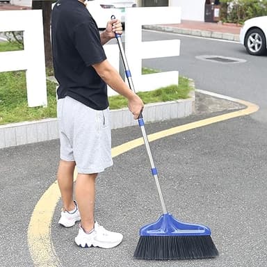 20 inches Full Size Angle Broom Heavy-Duty Outdoor Broom Commercial Broom for Courtyard Garage Lobby Patio Shop Warehouse Floor Sweeping - Image 2