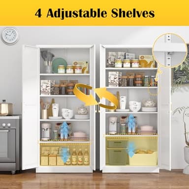 SteeLoong Kitchen Pantry Cabinet,71”White Metal Pantry Storage Cabinet with Doors and 4 Adjustable Shelves,Kitchen Cabinet with 2 Gold Handles,Tall Cabinet for Livingroom,Pantry, Bathroom,Kitchen - Image 5