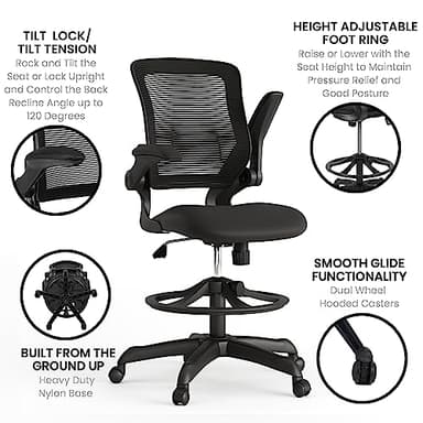 Flash Furniture Kale Mid-Back Swivel Office Chair with Adjustable Foot Ring, Lumbar Support, and Seat Height, Ergonomic Mesh Executive Chair, Black - Image 5