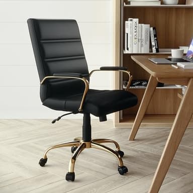 Flash Furniture Whitney Mid-Back Swivel LeatherSoft Desk Chair with Wheels, Padded Seat and Armrests, Adjustable Height Padded Office Chair, Black - Image 2