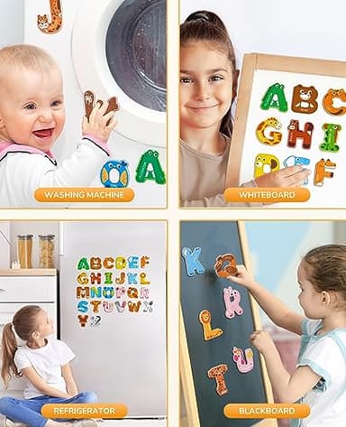 JoyCat Wooden Thick Alphabet Magnets for Toddlers Fridge Large Size Cute Animal Colorful ABC Magnetic Letters 26 Uppercase Letters Educational Toy Set for Kids Toddlers Preschool Learning Spelling - Image 6