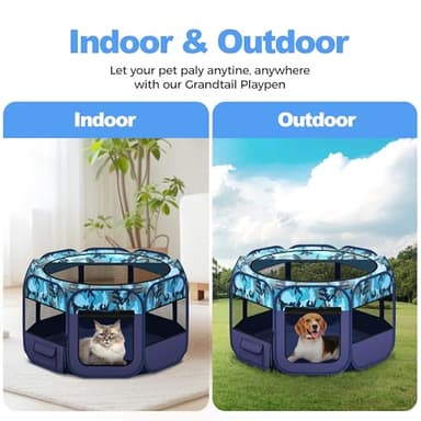 Grandtail Extra Large Dog Playpen, Portable Pet Play Pen for Cat, Puppies, Foldable Large-Capacity Pet Playpen for Indoor/Outdoor Dog House (Blue, 55" x 30", 8 Panels) - Image 8