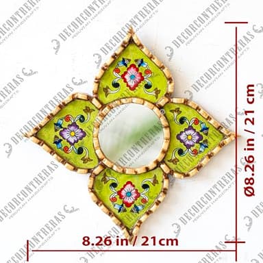 Accent Diamond mirror on the wall living room decor - Peruvian Painted glass mirror wall art decor - ornate Hanging mirror wall decorative (Lime) - Image 6
