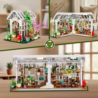 HOGOKIDS Flower House Building Set with LED Light - 1332 PCS Garden House Buiding Toy with Flowers Potted Plants Parrot Cat Animals Playset Greenhouse Model Xmas Gift for Adults Teens Girls Ages 8+ - Image 2