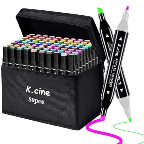 K.CINE 80 Colors Alcohol Markers for Adult Coloring Books, Dual Tip Art Markers with Brush Tip & Chisel Tips for Coloring, Illustrations, Drawing, Sketching with Carrying Case - Image 1
